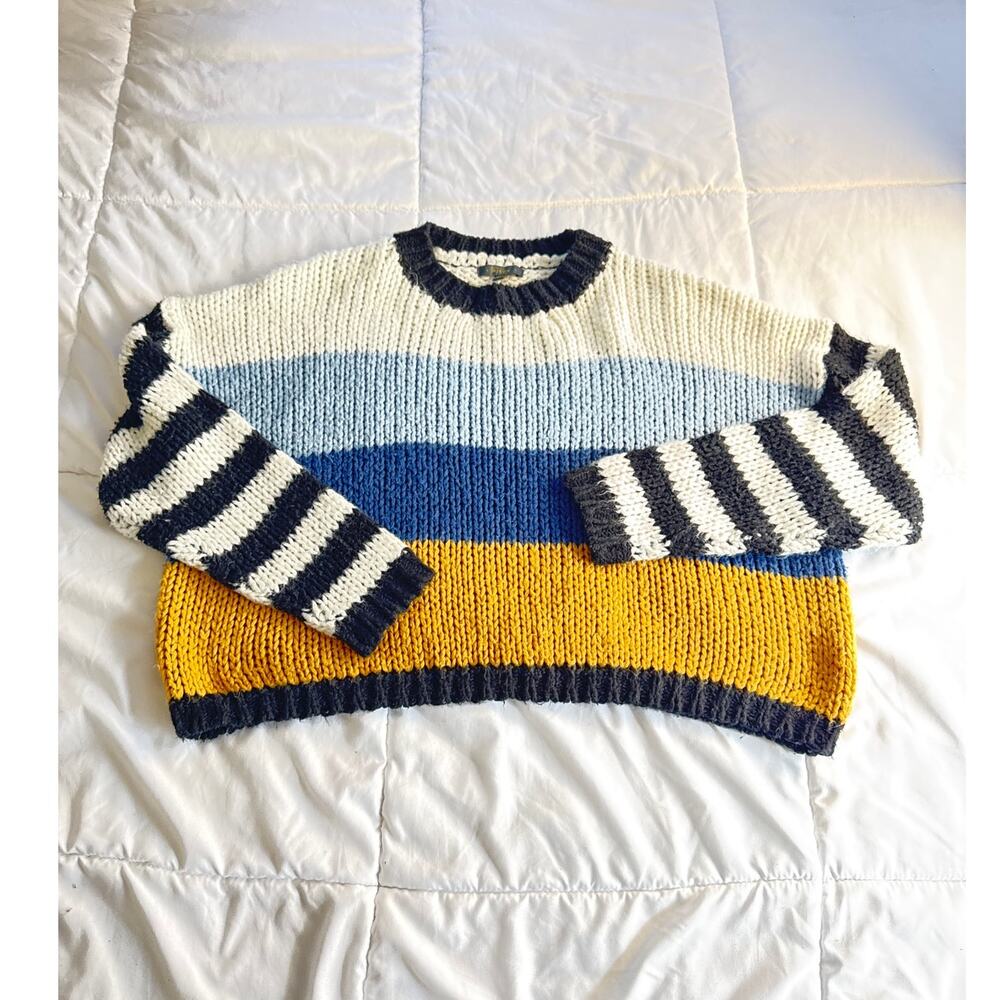 Miroh Colorblock Knit Sweater Medium Blue Yellow Striped